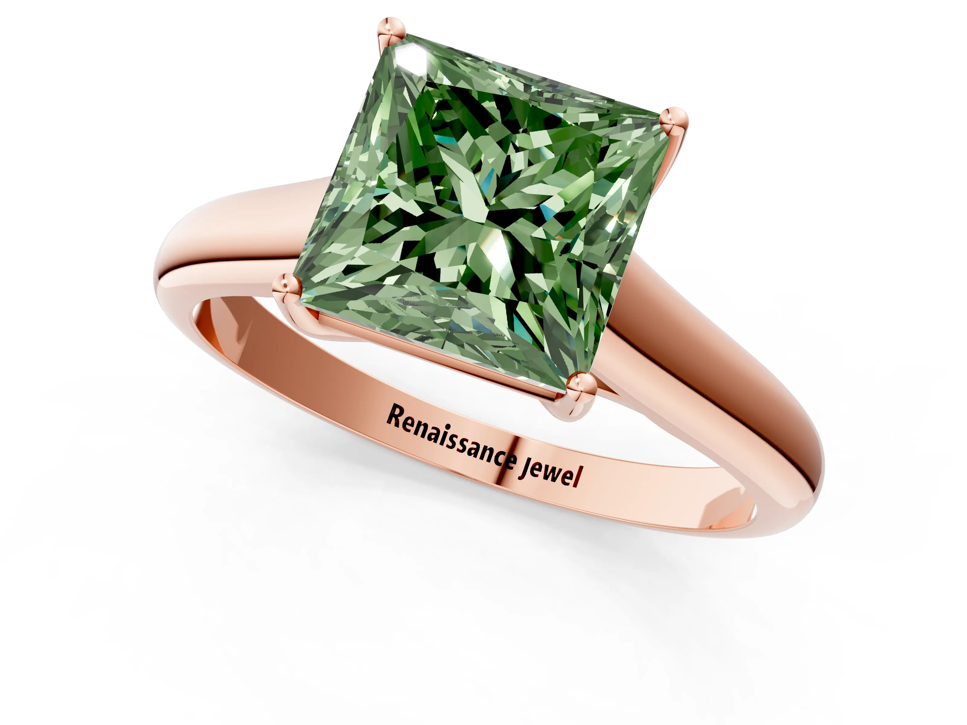 Rose gold Fancy Green Princess Cut Solitaire Engagement Ring with Tapered Band and Four-Prong Setting_4