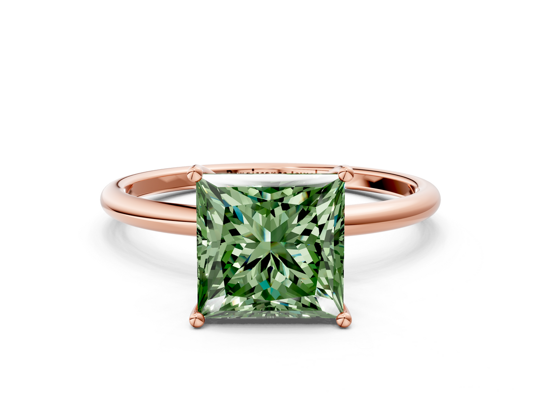 Rose gold Fancy Green Princess  Cut Solitaire Engagement Ring with Thin Band and Four-Prong Setting_3
