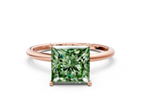 Rose gold Fancy Green Princess  Cut Solitaire Engagement Ring with Thin Band and Four-Prong Setting_3