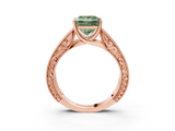 Rose gold Fancy Green Princess  Cut Solitaire Engraved Band with Four-Prong Setting_3