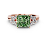 Rose gold Fancy Green Princess  Cut Solitaire Floral Diamond Ring with Four-Prong Setting