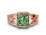 Rose gold Fancy Green Princess Cut Solitaire Intertwined Band Prong Setting Ring
