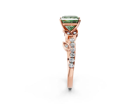 Rose gold Fancy Green Princess Cut Solitaire Leaf-Inspired Diamond Ring with Pavé Band and Four-Prong Setting_14