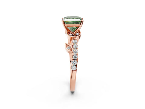Rose gold Fancy Green Princess Cut Solitaire Leaf-Inspired Diamond Ring with Pavé Band and Four-Prong Setting_26