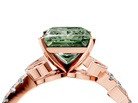 Rose gold Fancy Green Princess Cut Solitaire Leaf-Inspired Diamond Ring with Pavé Band and Four-Prong Setting_28