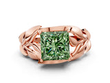 Rose gold Fancy Green Princess Cut Solitaire Leaf-Inspired Engagement Ring with Prong Setting_12