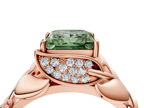 Rose gold Fancy Green Princess Cut Solitaire Leaf-Inspired Engagement Ring with Prong Setting_4