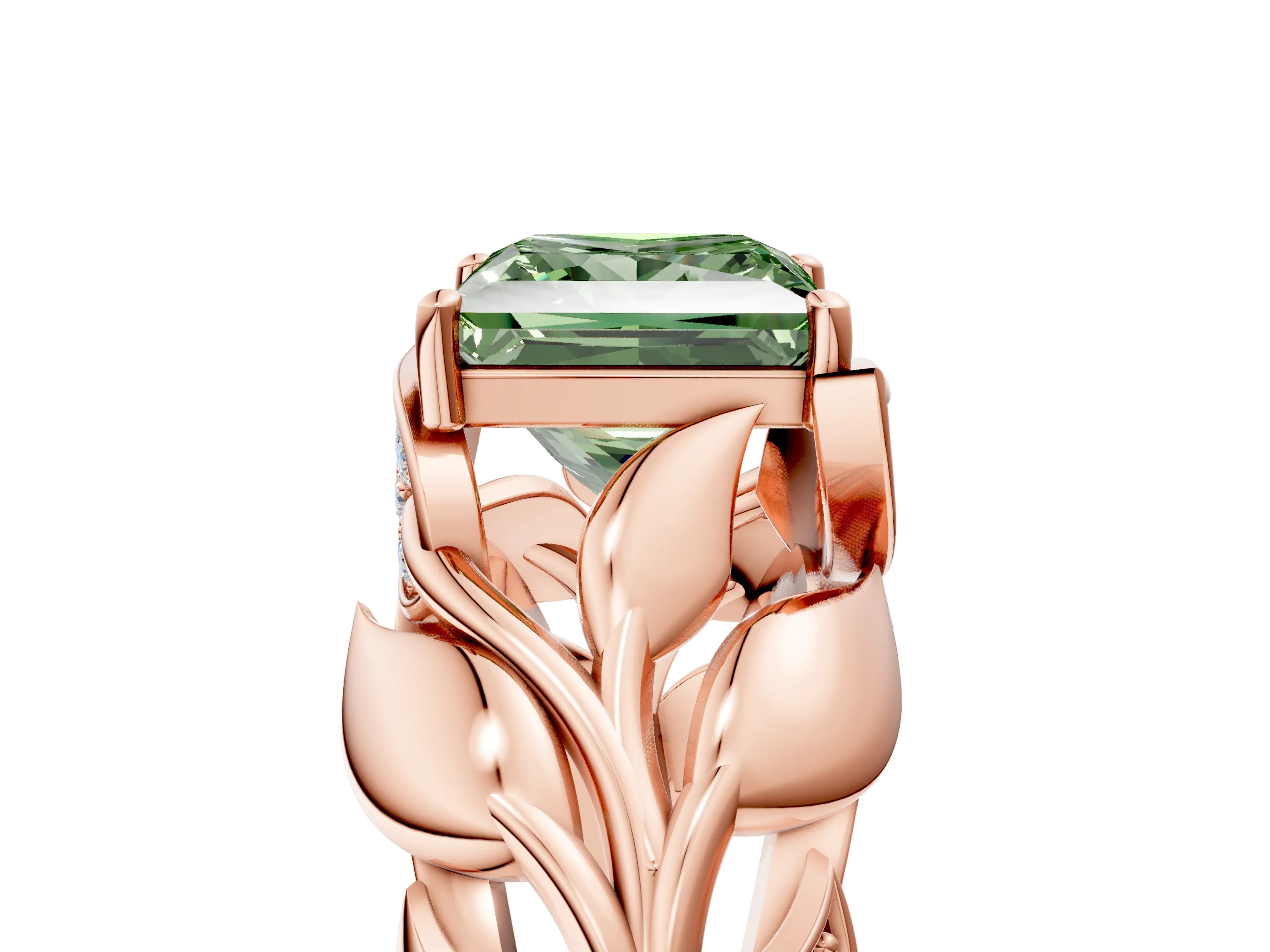 Rose gold Fancy Green Princess Cut Solitaire Leaf-Inspired Engagement Ring with Prong Setting_5