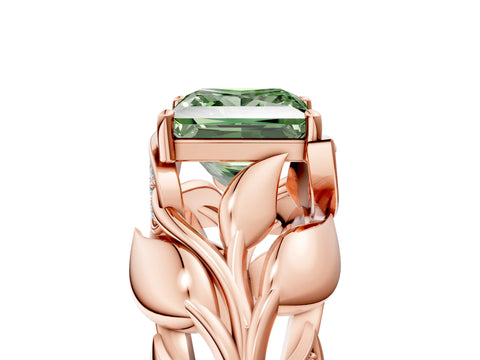 Rose gold Fancy Green Princess Cut Solitaire Leaf-Inspired Engagement Ring with Prong Setting_5