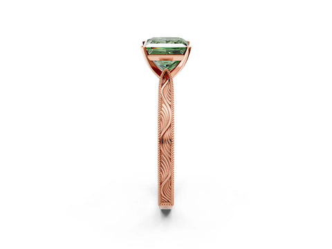 Rose gold Fancy Green Princess Cut Solitaire Milgrain Engraved Band with Four-Prong Setting_2