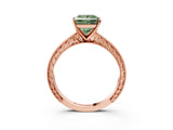 Rose gold Fancy Green Princess Cut Solitaire Milgrain Engraved Band with Four-Prong Setting_3