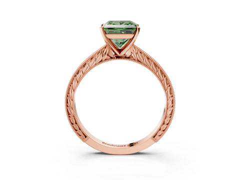 Rose gold Fancy Green Princess Cut Solitaire Milgrain Engraved Band with Four-Prong Setting_3