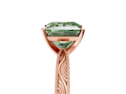 Rose gold Fancy Green Princess Cut Solitaire Milgrain Engraved Band with Four-Prong Setting_5