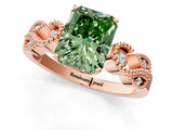 Rose gold Fancy Green Princess Cut Solitaire Milgrain Leaf Band with Prong Setting_1