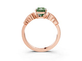Rose gold Fancy Green Princess Cut Solitaire Milgrain Leaf Band with Prong Setting_3