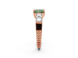 Rose gold Fancy Green Princess Cut Solitaire Princess Side Stone Engraved Band Prong Setting Ring_2
