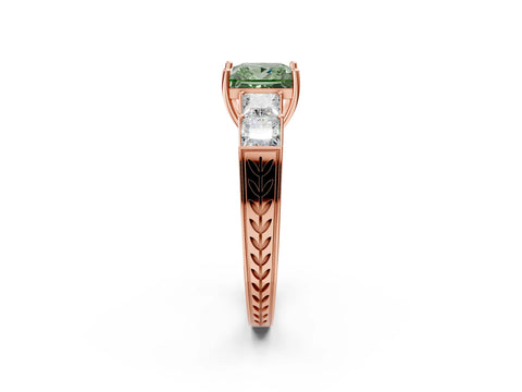 Rose gold Fancy Green Princess Cut Solitaire Princess Side Stone Engraved Band Prong Setting Ring_2
