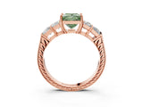 Rose gold Fancy Green Princess Cut Solitaire Princess Side Stone Engraved Band Prong Setting Ring_3