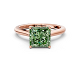 Rose gold Fancy Green Princess  Cut Solitaire Ring with Cathedral Band and Four-Prong Setting