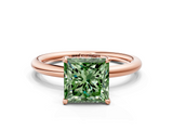 Rose gold Fancy Green Princess  Cut Solitaire Ring with Thin Band and Four-Prong Setting