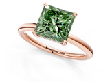 Rose gold Fancy Green Princess  Cut Solitaire Ring with Thin Band and Four-Prong Setting_1