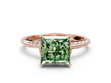 Rose gold Fancy Green Princess Cut Solitaire Split Shank Pave Diamond Engagement Ring with Four-Prong Setting