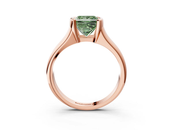 Rose Gold Princess Cut Tension Style Solitaire Engagement Ring Setting for Fancy Green Center