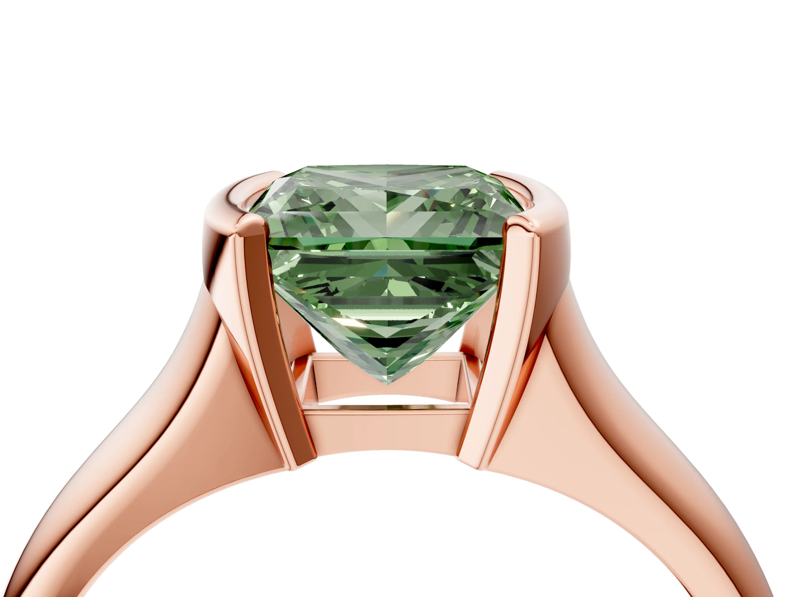Rose gold Fancy Green Princess Cut Solitaire Tension Set Diamond Ring with Split Shank Band_4