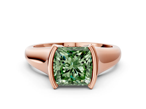 Rose gold Fancy Green Princess Cut Solitaire Tension Set Diamond Ring with Split Shank Band