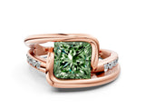 Rose gold Fancy Green Princess Cut Solitaire Tension-Set Diamond Split Shank Ring