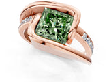 Rose gold Fancy Green Princess Cut Solitaire Tension-Set Diamond Split Shank Ring_1