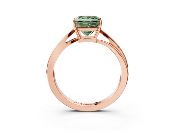 Rose gold Fancy Green Princess  Cut Solitaire Twist Band Ring with Four-Prong Setting