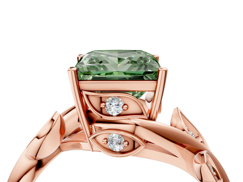Rose gold Fancy Green Princess Cut Solitaire Twist Engagement Ring with Leaf Accents and Prong Setting_17