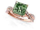 Rose gold Fancy Green Princess Cut Solitaire Twist Pave Diamond Engagement Ring with Prong Setting_1