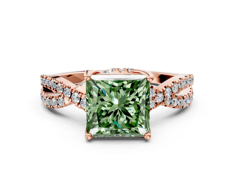 Rose gold Fancy Green Princess Cut Solitaire Twist Pave Diamond Engagement Ring with Prong Setting_24