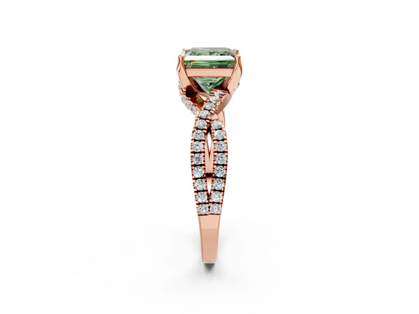 Rose Gold Princess Cut Twisted Split Shank Engagement Ring Setting for Fancy Green Center