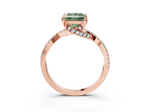 Rose gold Fancy Green Princess Cut Solitaire Twist Pave Diamond Engagement Ring with Prong Setting_27