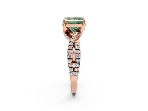 Rose gold Fancy Green Princess Cut Solitaire Twist Pave Diamond Engagement Ring with Prong Setting_2