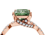 Rose gold Fancy Green Princess Cut Solitaire Twist Pave Diamond Engagement Ring with Prong Setting_4