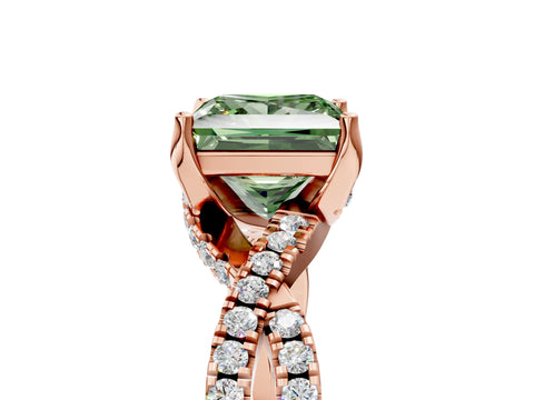 Rose gold Fancy Green Princess Cut Solitaire Twist Pave Diamond Engagement Ring with Prong Setting_5