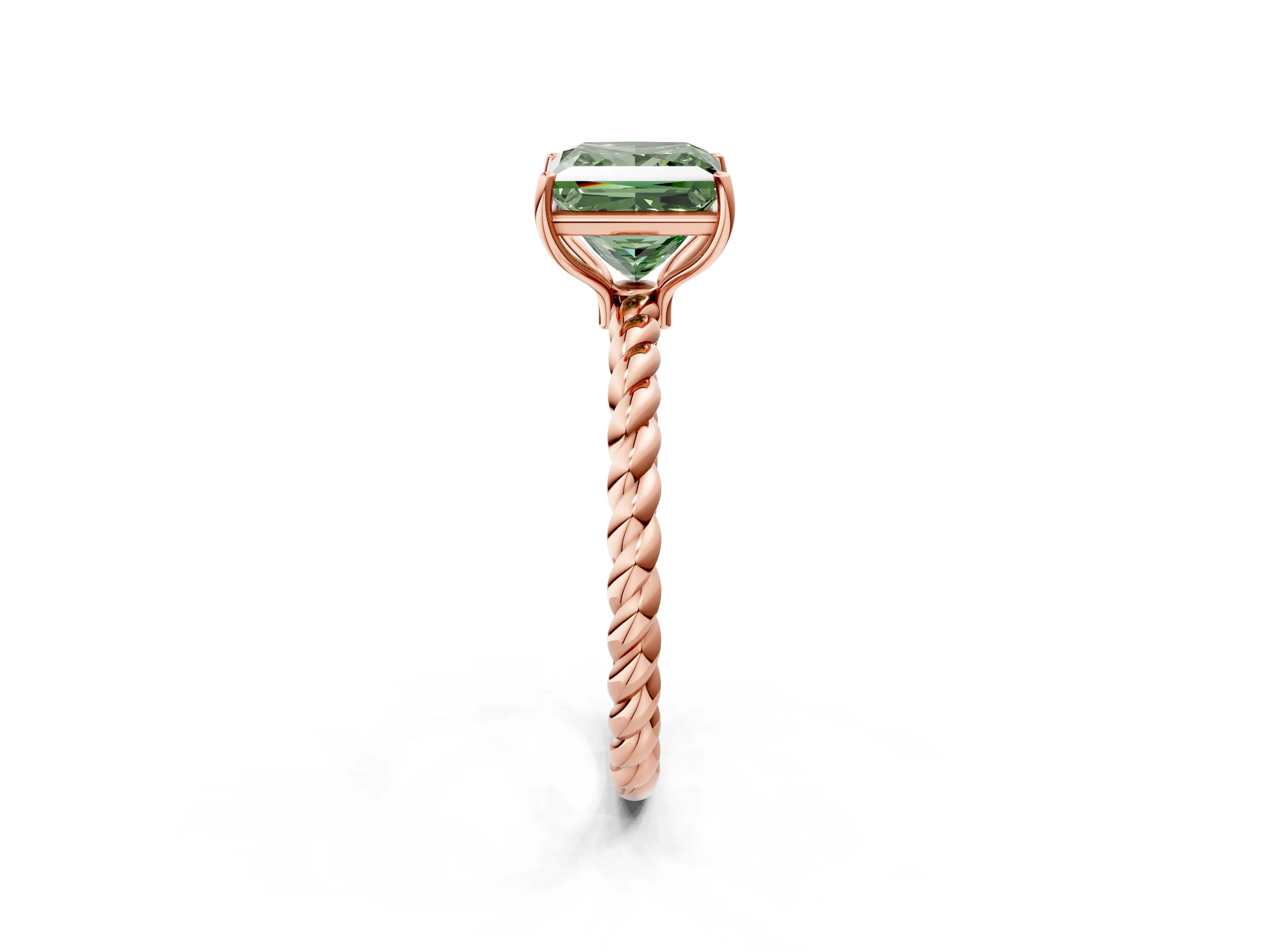 Rose gold Fancy Green Princess Cut Solitaire Twisted Band 4-Prong Ring_2