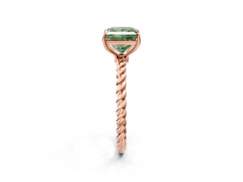 Rose gold Fancy Green Princess Cut Solitaire Twisted Band 4-Prong Ring_2
