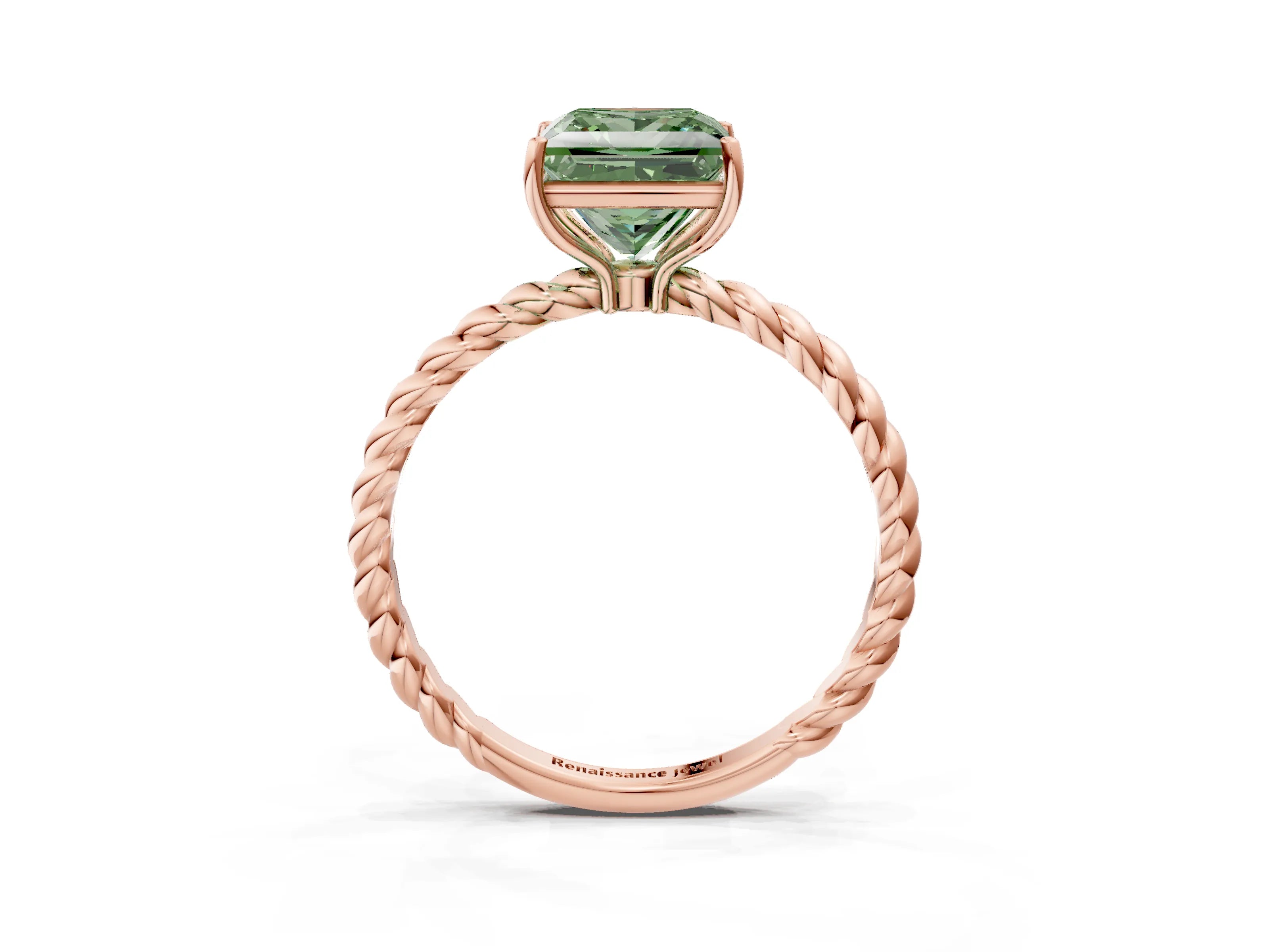 Rose gold Fancy Green Princess Cut Solitaire Twisted Band 4-Prong Ring_3