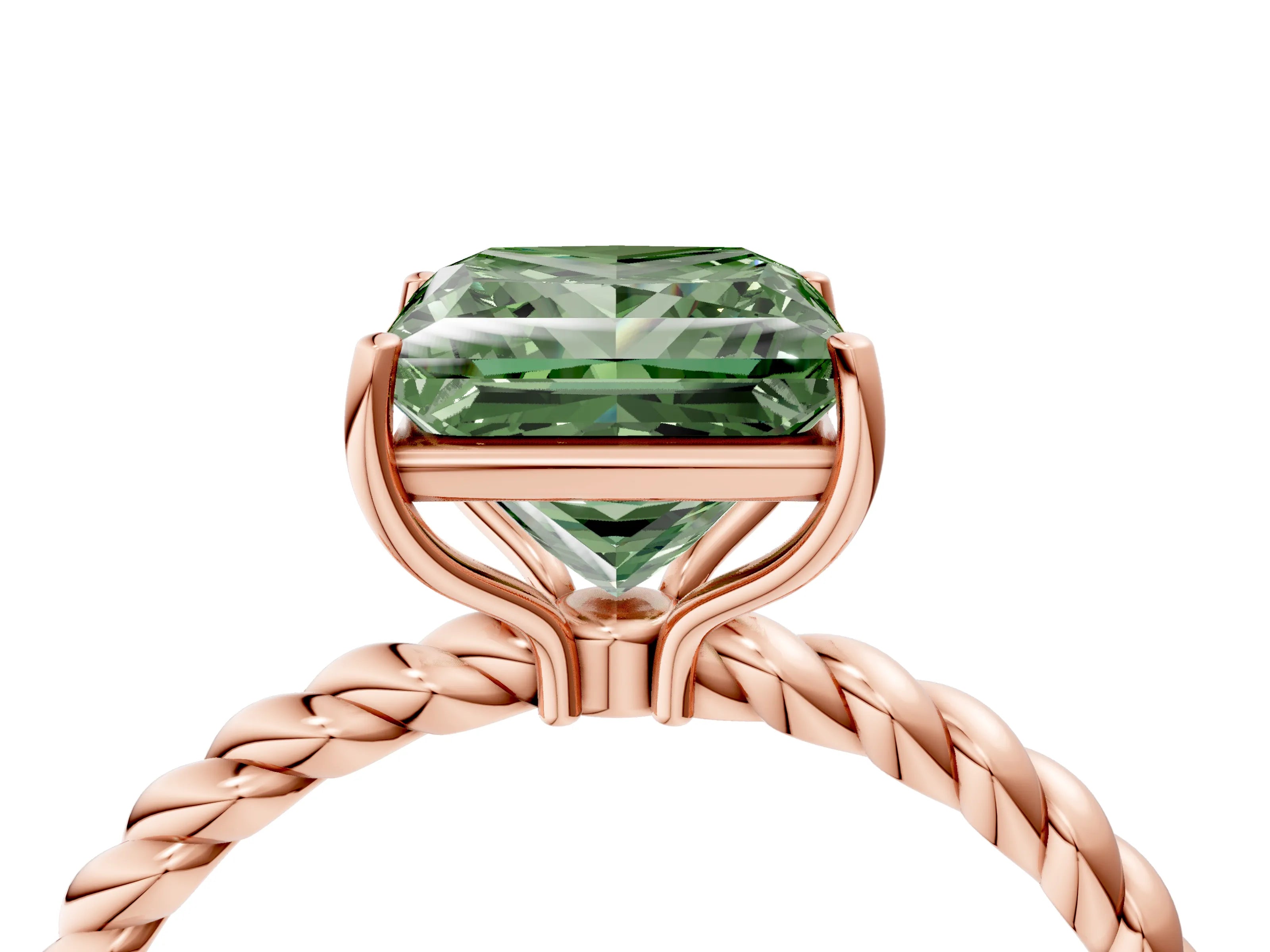 Rose gold Fancy Green Princess Cut Solitaire Twisted Band 4-Prong Ring_4