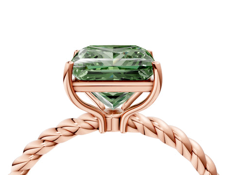 Rose gold Fancy Green Princess Cut Solitaire Twisted Band 4-Prong Ring_4