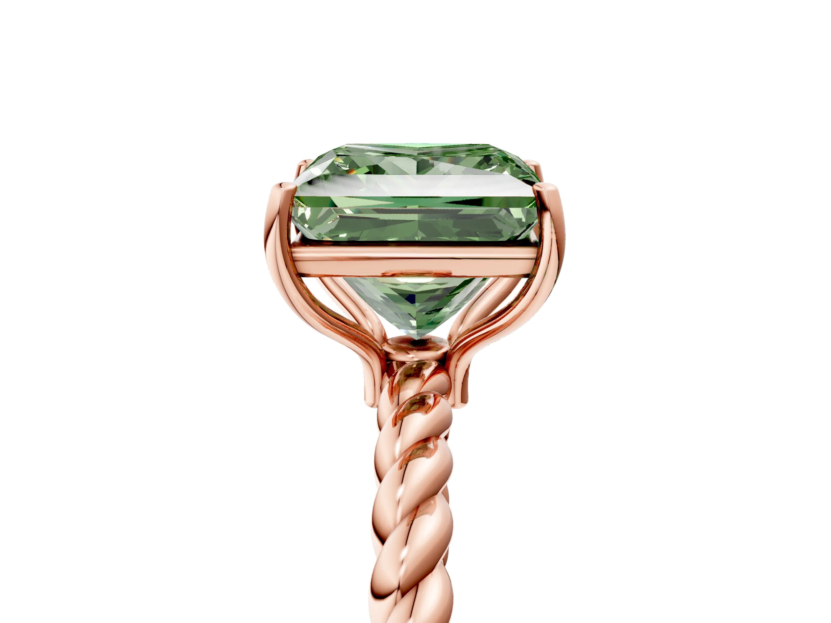 Rose gold Fancy Green Princess Cut Solitaire Twisted Band 4-Prong Ring_5