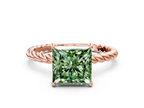 Rose gold Fancy Green Princess Cut Solitaire Twisted Band 4-Prong Ring