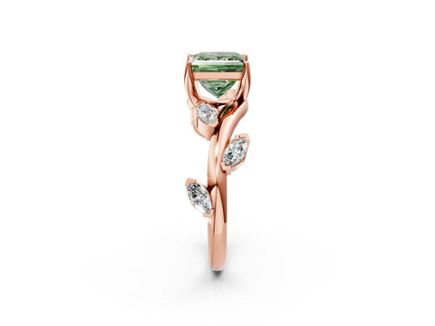 Rose gold Fancy Green Princess Cut Solitaire Twisted Band Marquise Accent Prong Setting Ring_2