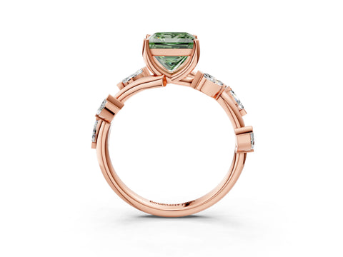 Rose gold Fancy Green Princess Cut Solitaire Twisted Band Marquise Accent Prong Setting Ring_3