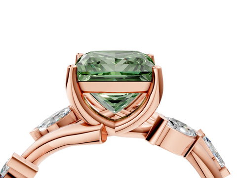 Rose gold Fancy Green Princess Cut Solitaire Twisted Band Marquise Accent Prong Setting Ring_4